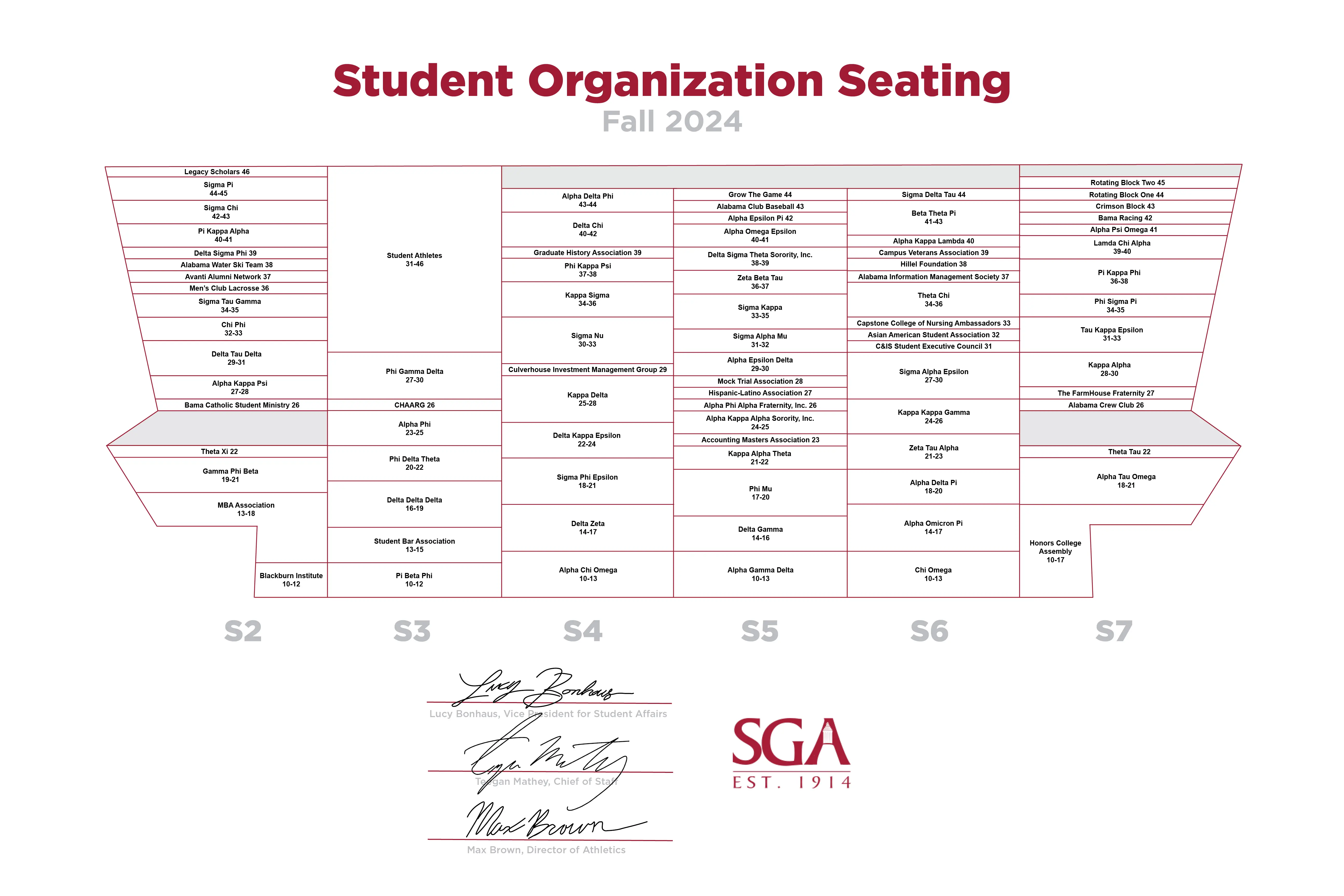 Student Organization Seating map Fall 2024